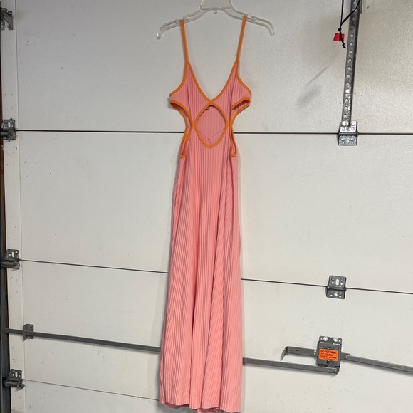 VRG GRL WOMENS RIBBED KNIT MAXI DRESS CUTOUT PINK ORANGE LARGE - Picture 3 of 7